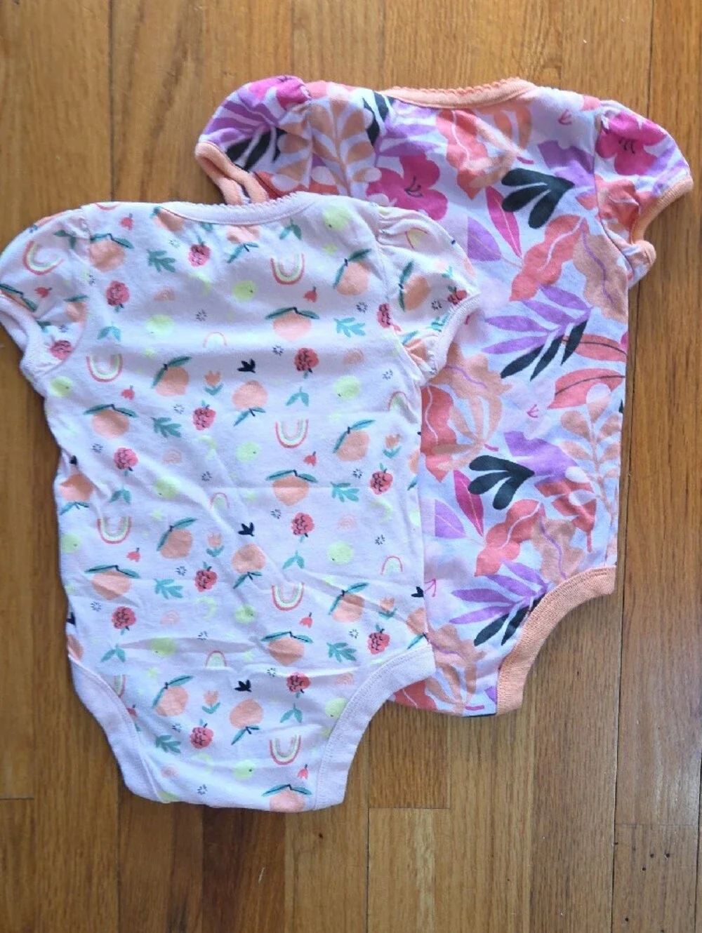 GAP Pink Fruit Rainbow & Purple Peach Floral CottonShort-Sleeve Bodysuits 12-18m